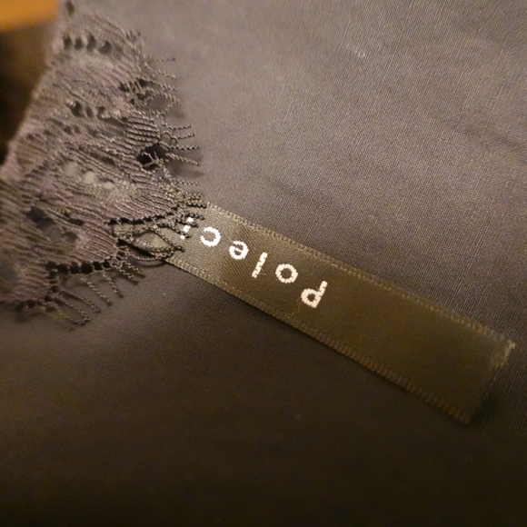 POLECI Black Dress with Shiney Skirt and Rosettes of Tulle Bodice - Picture 2 of 5